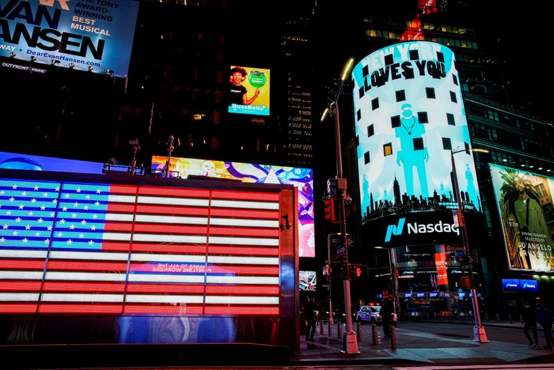 FILE PHOTO: Times Square is illuminated in blue as part