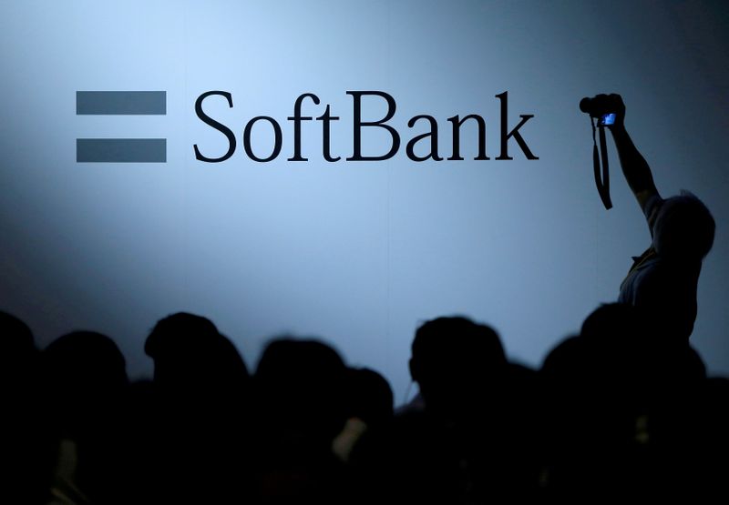 FILE PHOTO: The logo of SoftBank Group Corp is displayed