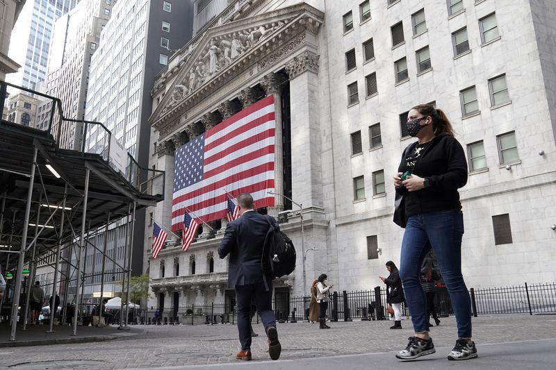 A U.S flag is seen on the New York Stock