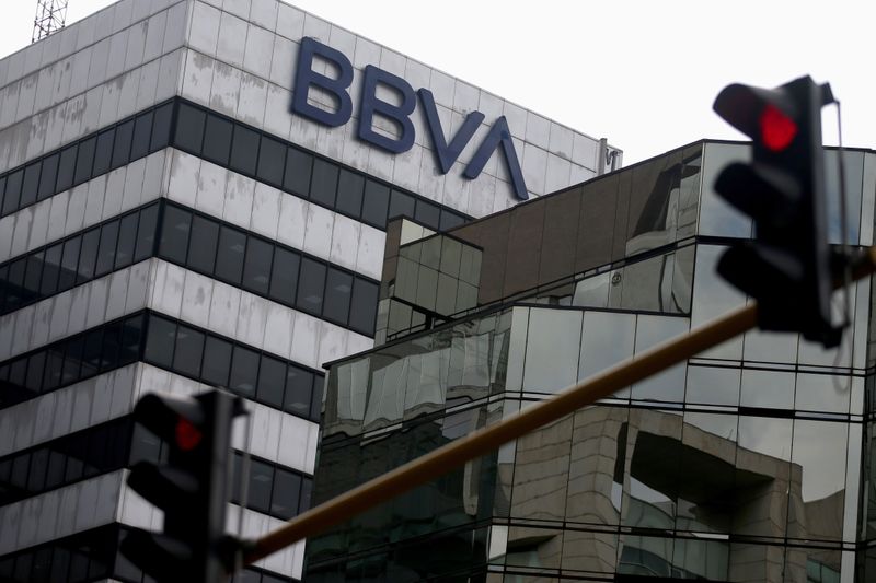 BBVA bank logo is pictured in Bogota
