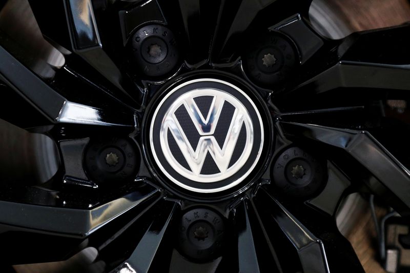 FILE PHOTO: The logo of German carmaker Volkswagen is seen