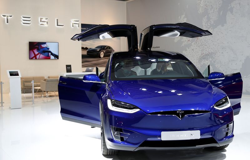 A Tesla Model X electric car is seen at Brussels