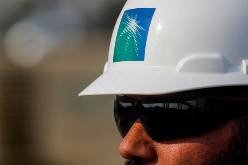 FILE PHOTO: An employee in a branded helmet is pictured