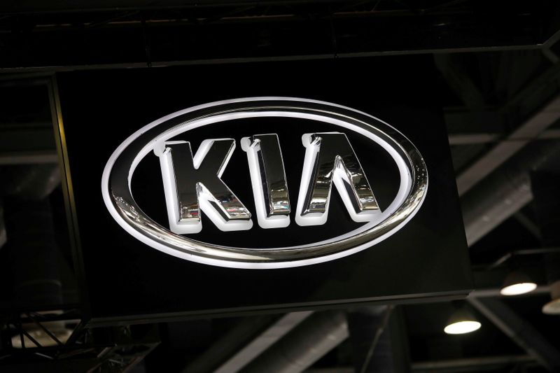 The logo of Kia Motors is seen during the 2019