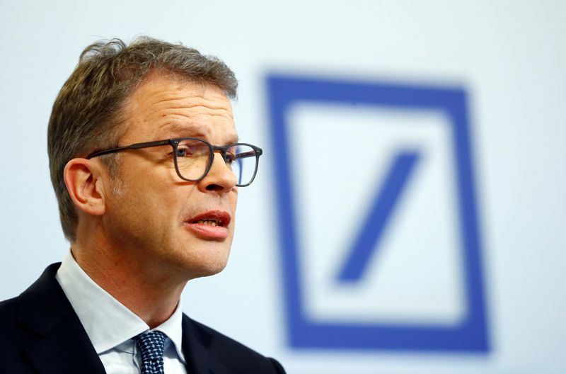Christian Sewing, CEO of Deutsche Bank AG, addresses the media