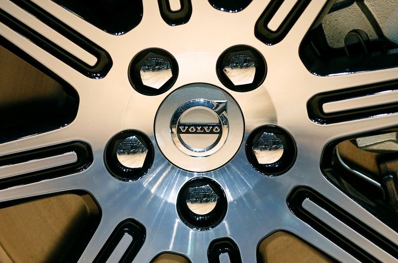 The wheel hub of a Volvo XC60 car is seen