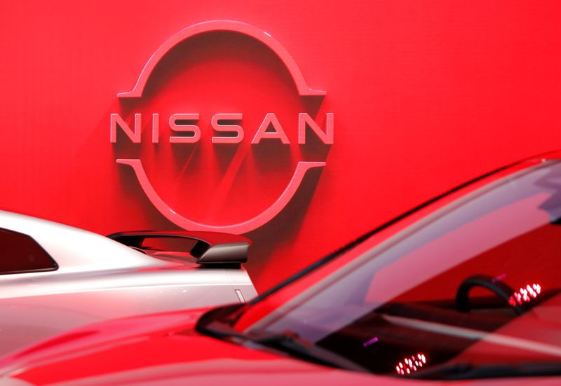 The logo of Nissan Motor Corp. is displayed the company’s