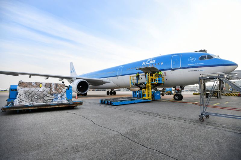 Cooled packages are being transported by airplane at Amsterdam’s Schiphol