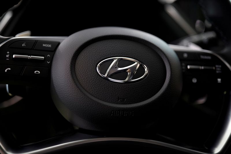 FILE PHOTO: The logo of Hyundai Motors is seen on