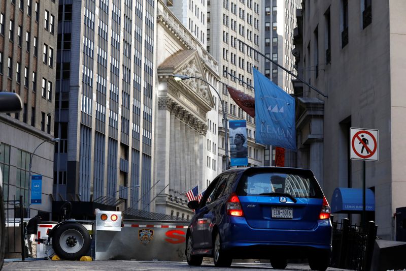 FILE PHOTO: A car waits to enter the financial district