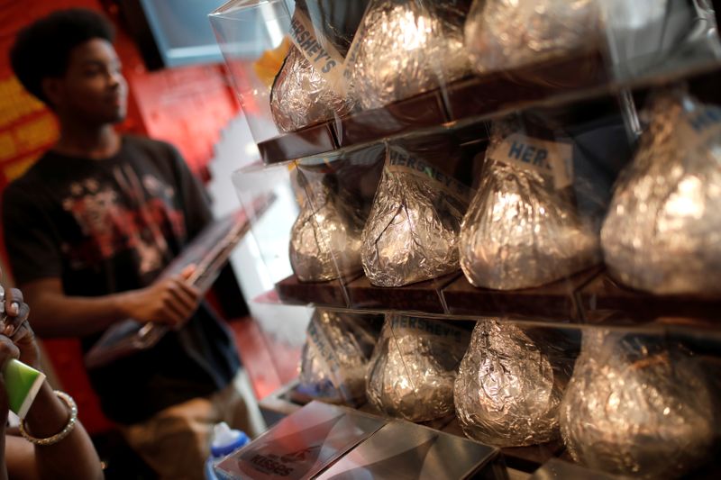FILE PHOTO: Giant Hershey’s Kiss chocolates are seen on display