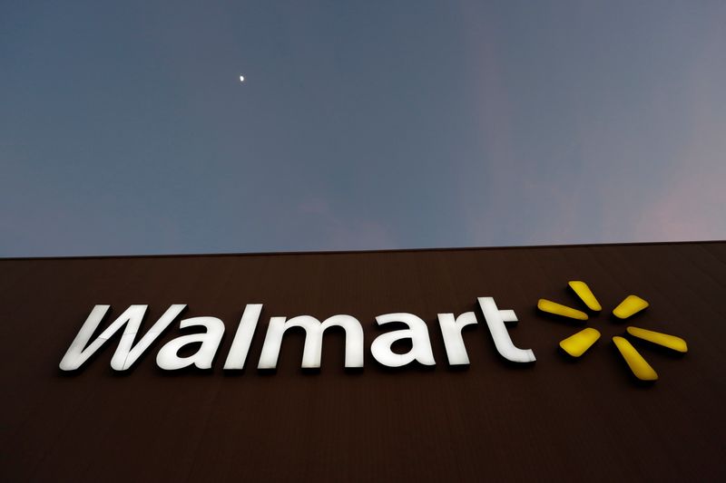 Logo of Walmart is pictured at one of their stores
