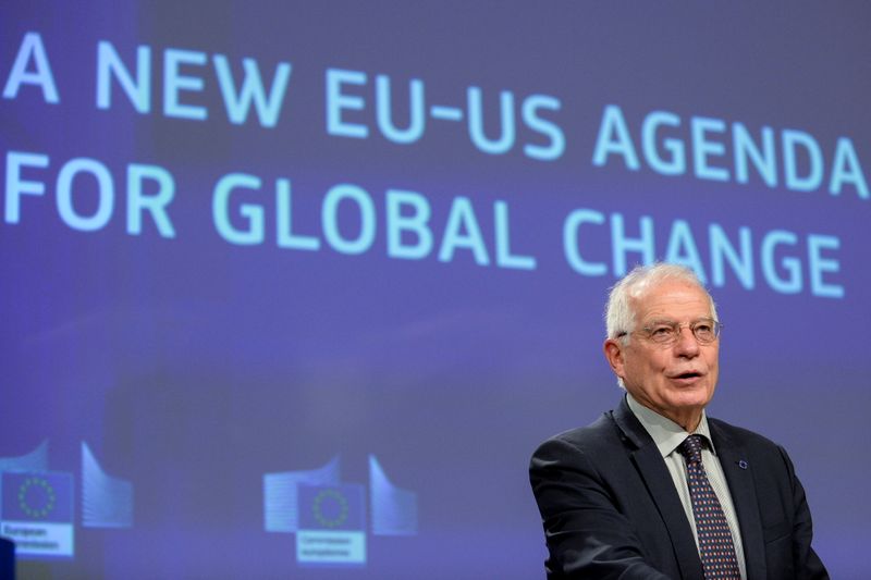European Union foreign policy chief Josep Borell speaks during a