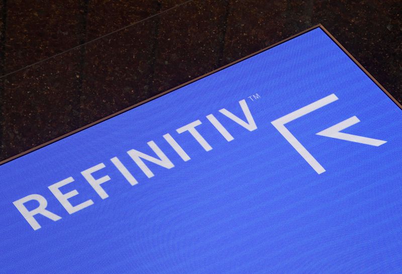 FILE PHOTO: The Refinitiv logo is seen on a screen