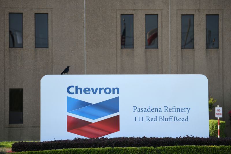 An entrance sign at the Chevron refinery, located near the
