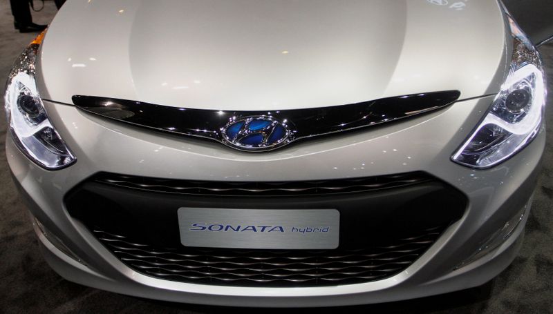 FILE PHOTO: The Hyundai Sonata hybrid is displayed during the