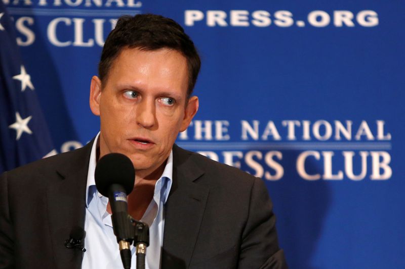 FILE PHOTO: PayPal co-founder and Facebook board member Thiel delivers