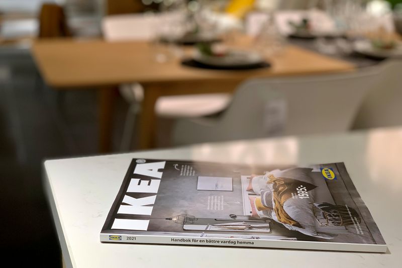 IKEA catalogue is seen on showroom kitchen counter on outskirts