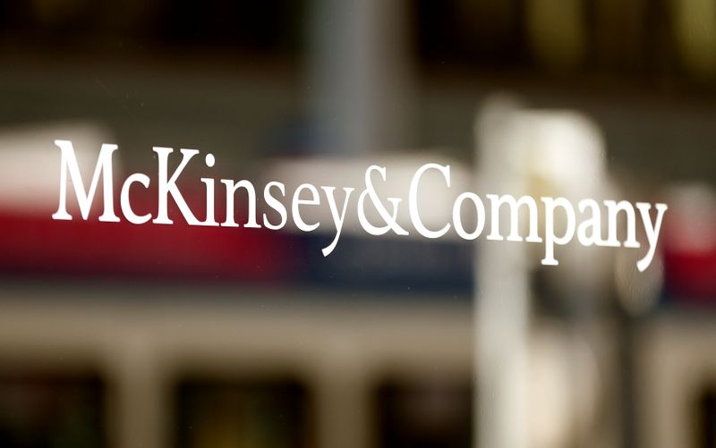 The logo of consulting firm McKinsey + Company is seen