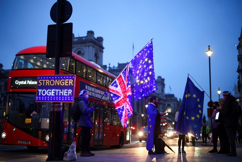 Anti-Brexit protesters demonstrate outside the Houses of Parliament in London