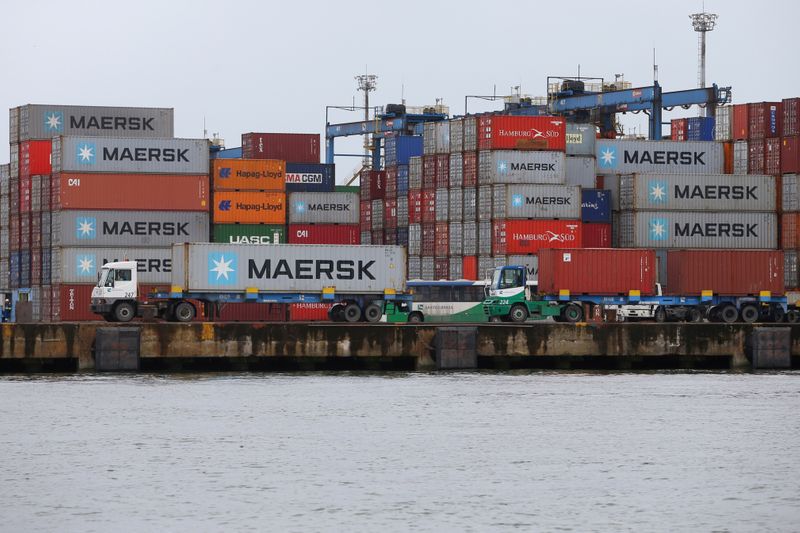 Maersk containers are seen at the Port of Santos