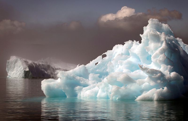 FILE PHOTO: Icebergs float in a fjord near the south