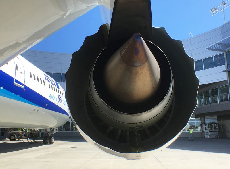 FILE PHOTO: A Rolls-Royce engine is seen on a Boeing