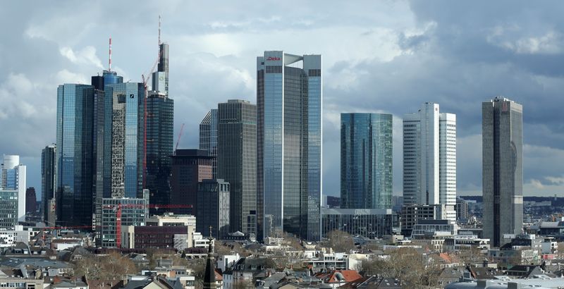 FILE PHOTO: The financial district with Germany’s Deutsche Bank and