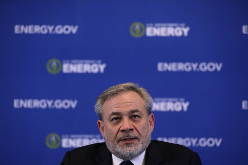 U.S. Secretary of Energy Dan Brouillette speaks with journalists during