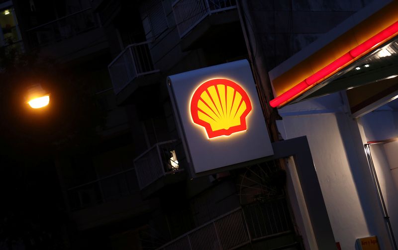 A Shell logo is seen at a gas station in