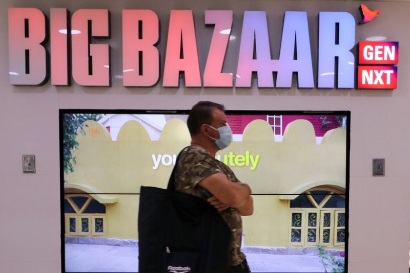 Man walks inside the Big Bazaar retail store in Mumbai