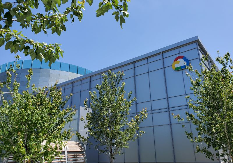 A Google Cloud logo outside of the Google Cloud computing