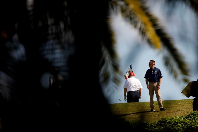 U.S. President Donald Trump plays golf at the Trump National
