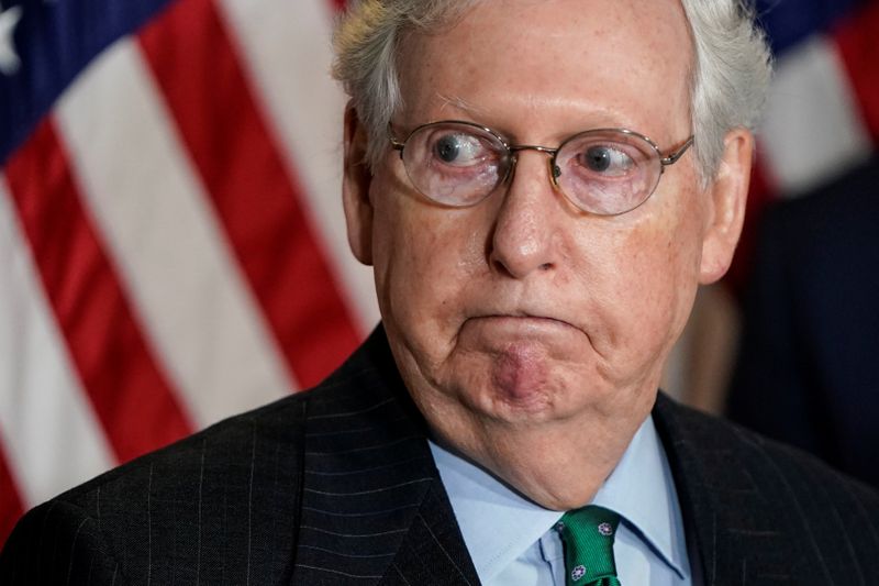 FILE PHOTO: Senate Majority Leader Mitch McConnell (R-KY) speaks to