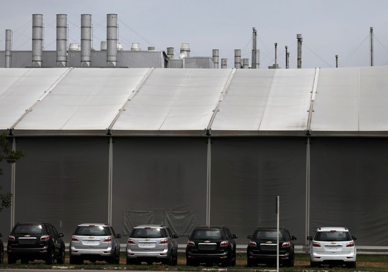 Cars are pictured at the General Motors Co plant, that