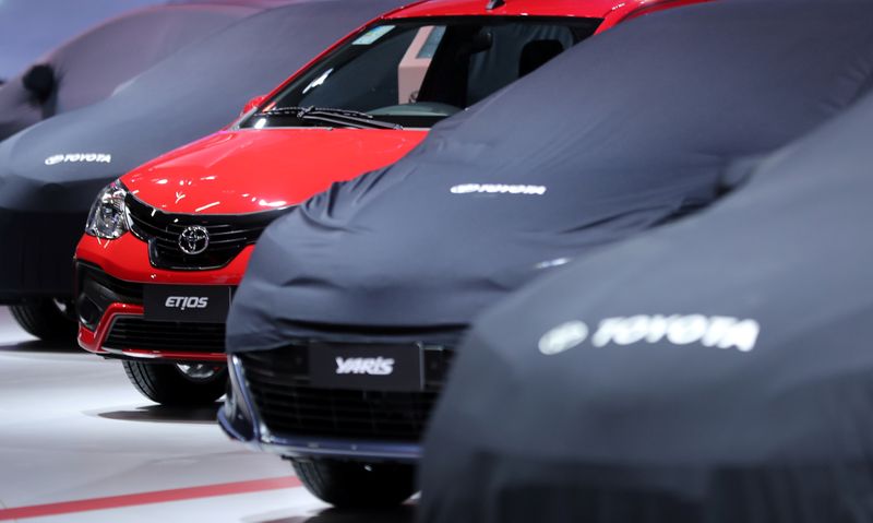 Toyota cars are pictured during the Salao do Automovel International