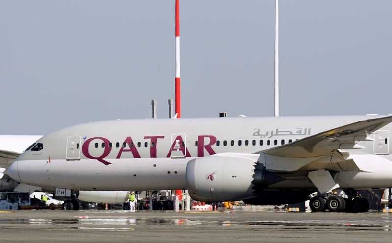 FILE PHOTO: A Qatar Airways Boeing 787 airplane is pictured