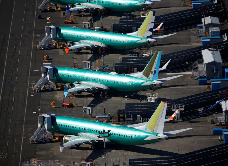 Unpainted Boeing 737 MAX aircraft are seen parked at Renton