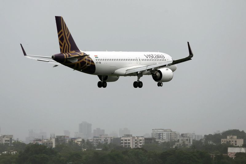 A Vistara Airbus A320 passenger aircraft prepares to land at