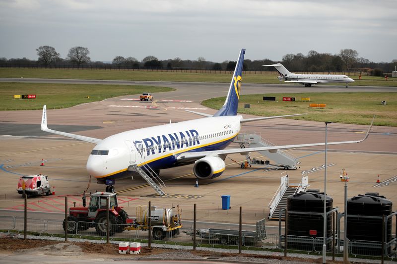 FILE PHOTO: Ryanair plane is seen at Luton Airport.
