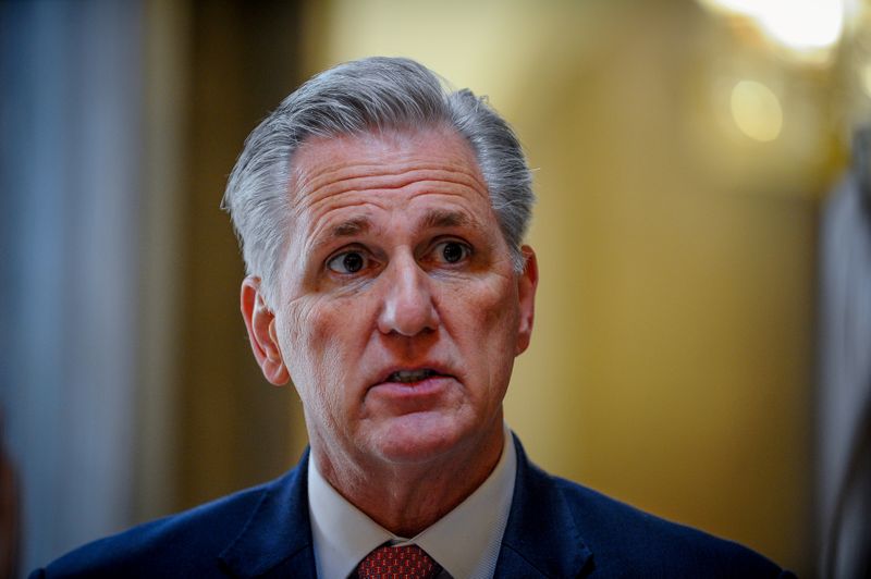 FILE PHOTO: McCarthy speaks to the media after a meeting