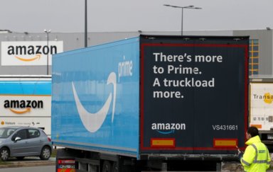 FILE PHOTO: A truck with the logo of Amazon Prime