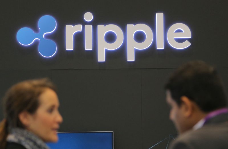 The logo of blockchain company Ripple is seen at the