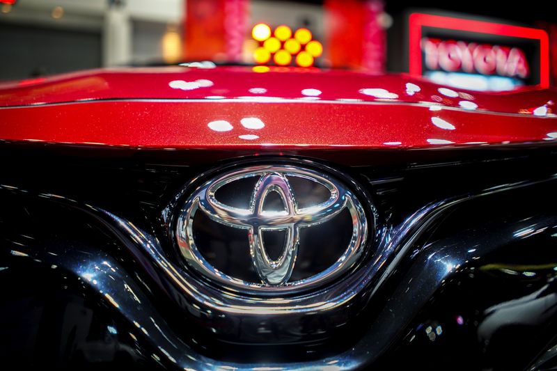 A logo of Toyota is pictured at Bangkok Auto Salon