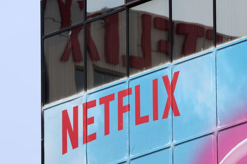 The Netflix logo is seen on their office in Hollywood,