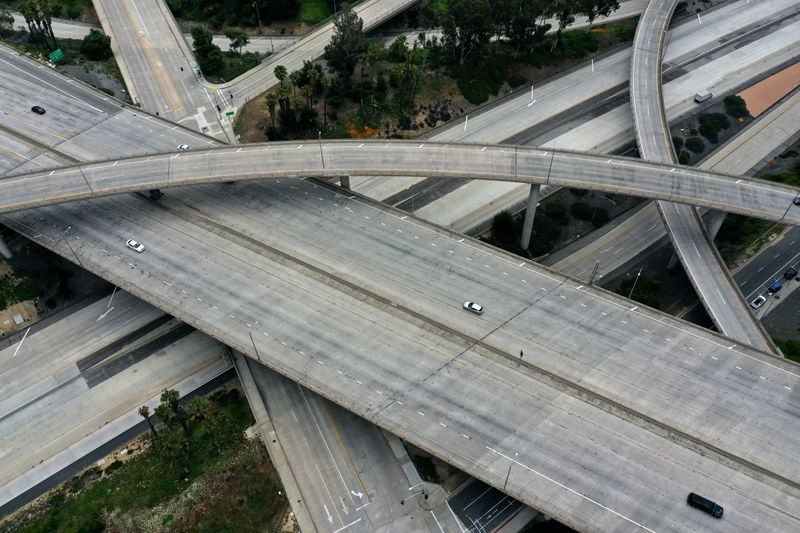 FILE PHOTO: An empty freeway intersection is seen two days