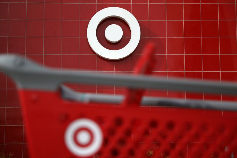 A Target shopping cart is seen in front of a