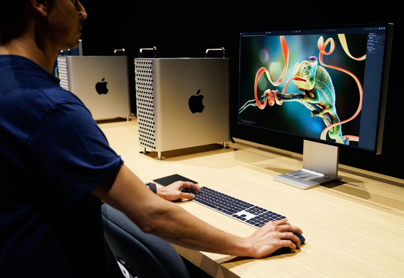 The new Mac Pro computer and display are displayed during