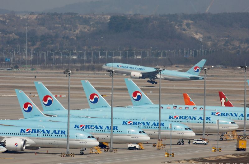 FILE PHOTO:  Korean Air’s passenger planes are parked following