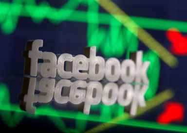 FILE PHOTO:  A 3D-printed Facebook logo is seen in